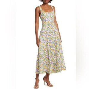 NICHOLAS Kiki Floral Sleeveless Linen Midi Dress US 8 UK 12 NWT Garden Casual
